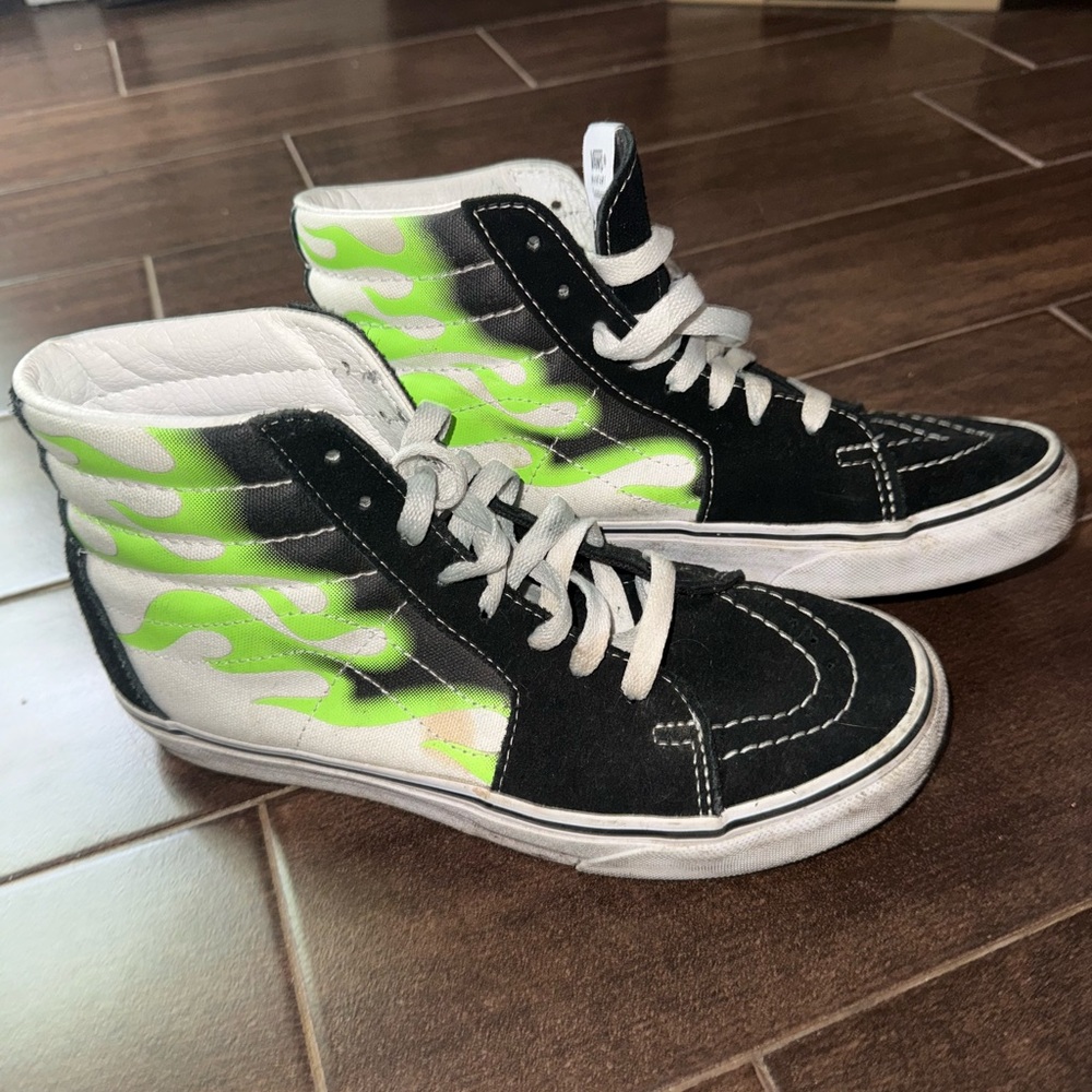 Vans Sk8 Hi Flames Neon Green Sneakers Womens 8
Mens 6.5